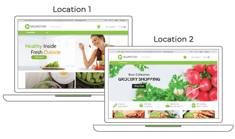 2 laptops showing different store-designs for geolocation-based hyperlocal ecommerce grocery stores in Gurgaon & Delhi.