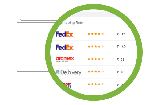 An admin dashboard icon showing multiple logistics partners of StoreHippo & their shipping rates.