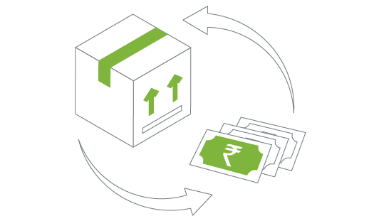 A parcel and currency notes depicting full support for COD with StoreHippo's ecommerce logistics solution.