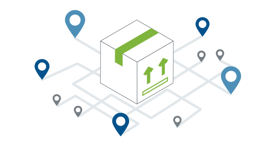 Multiple location pins around a parcel showing ship anywhere with StoreHippo ecommerce logistics.