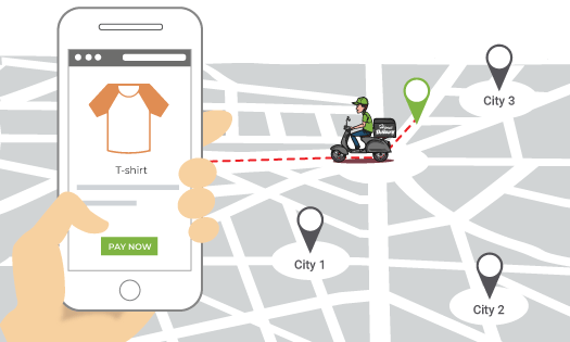 StoreHippo best ecommerce platform powered mobile app & Google map showing inbuilt hyperlocal ecommerce solution.
