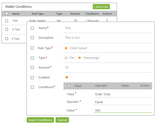 StoreHippo powered ecommerce store’s admin panel showing feature to add wallet rules.