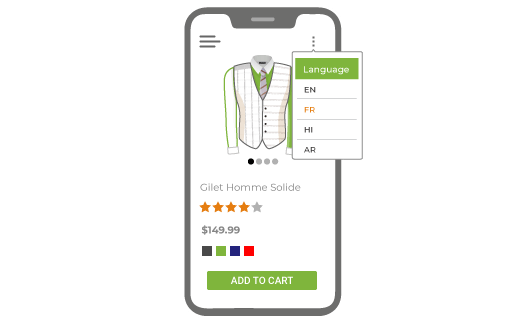StoreHippo enterprise ecommerce platform powered multilingual m-commerce website with multilingual options for customers.