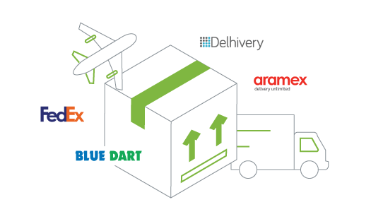 Integrated shipping solution with logos of multiple shipping partners offered as part of StoreHippo B2B ecommerce solutions.