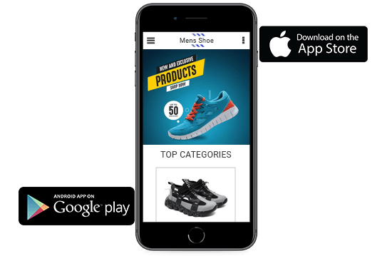 Android and iOS mobile apps for an online footwear store, built using StoreHippo ecommerce platform.
