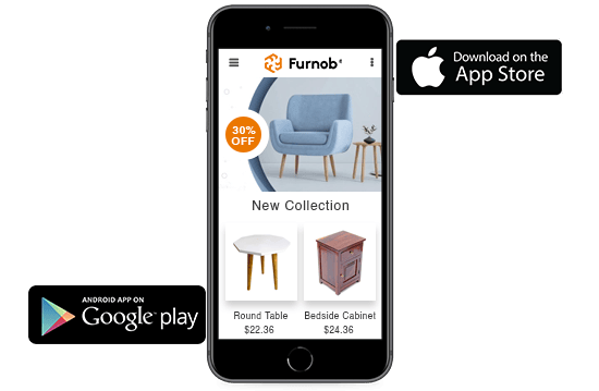 Android and iOS mobile apps for a furniture online store, built using StoreHippo ecommerce platform.