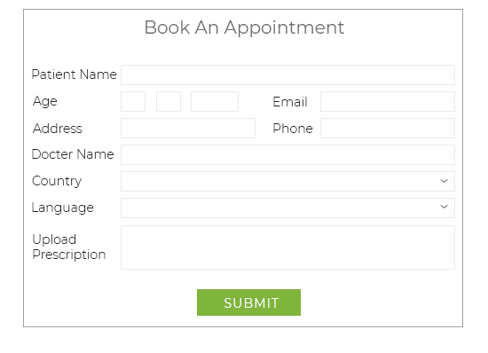 Book an appointment form of a medical and healthcare services portal built by StoreHippo ecommerce platform
