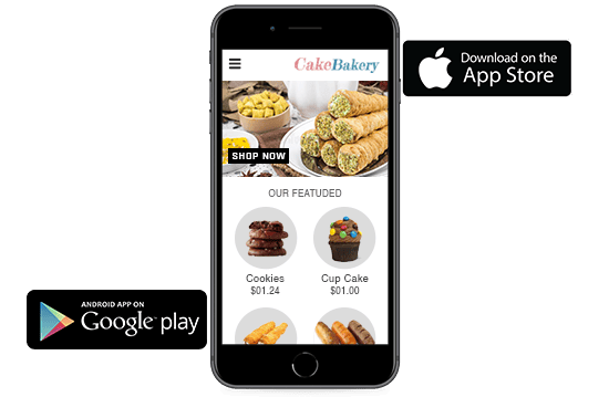 Android and iOS mobile apps for an online cake shop, built using StoreHippo ecommerce platform.
