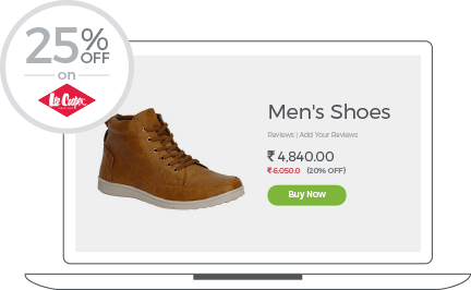 An online store shoe store powered by StoreHippo showing seller based discount code.