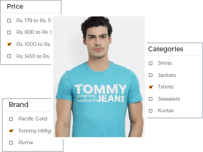Faceted search feature of StoreHippo powered men's apparel store showing better navigation & search with faceted search.