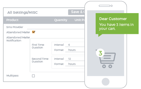 StoreHippo powered abandoned cart follow up module showing with option for automatic & manual follow up mails.