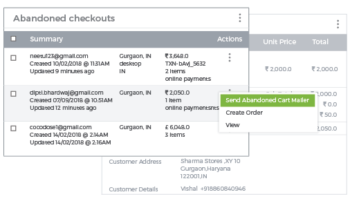 StoreHippo powered abandoned cart  module  with options to follow up, create order etc. for incomplete orders.