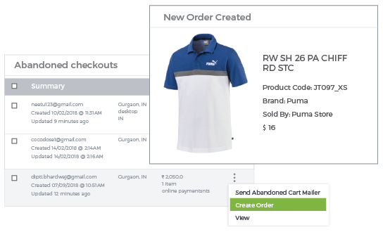 StoreHippo powered abandoned cart  module  with options to follow up, create order etc. for incomplete orders.