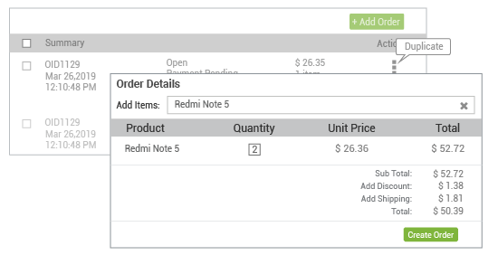 StoreHippo powered order management system's inbuilt  feature to add manual & duplicate order .
