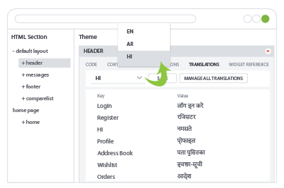 StoreHippo's theme design feature with inbuilt support for multilingual themes.