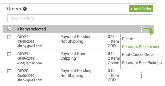 StoreHippo's inbuilt invoicing & billing software with feature for bulk invoices.