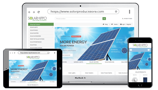 Device optimised online solar products store designed using 100+ proffessional themes offered by StoreHippo